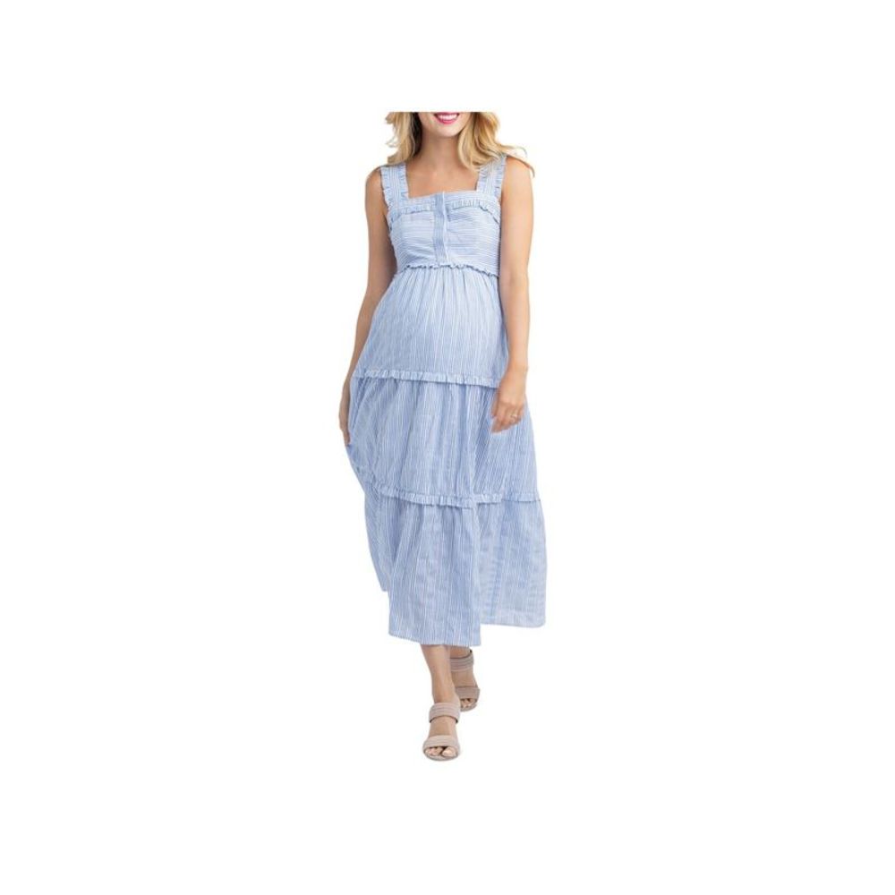 NOM Womens Blue Lined Sleeveless Square Neck Mini Fit + Flare Dress Maternity L